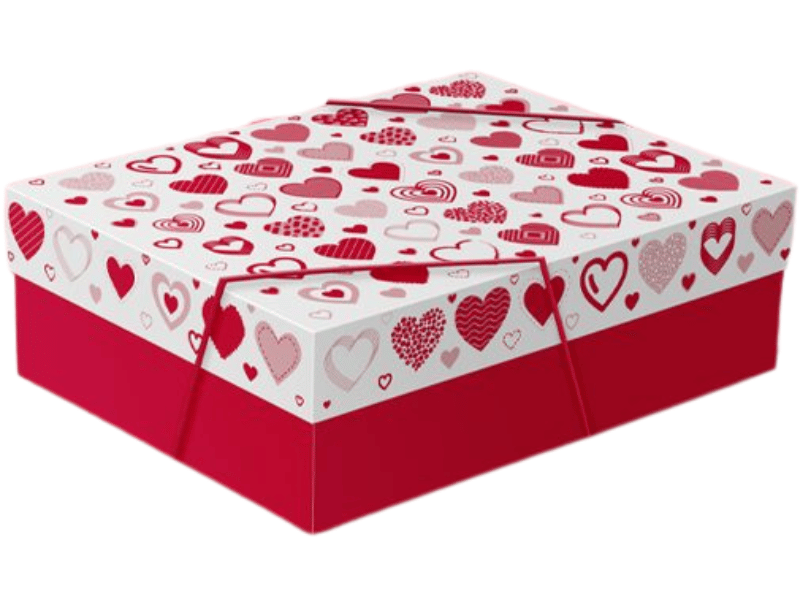 Caixa Presente Retangular c/ Tampa Corações Vermelho 24x18x7,5 cm - Idea Embalagens