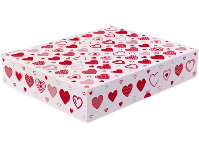 Caixa Presente Tampa e Fundo Conjugada Corações Vermelho 30x24x6 cm - Ideia Embalagens