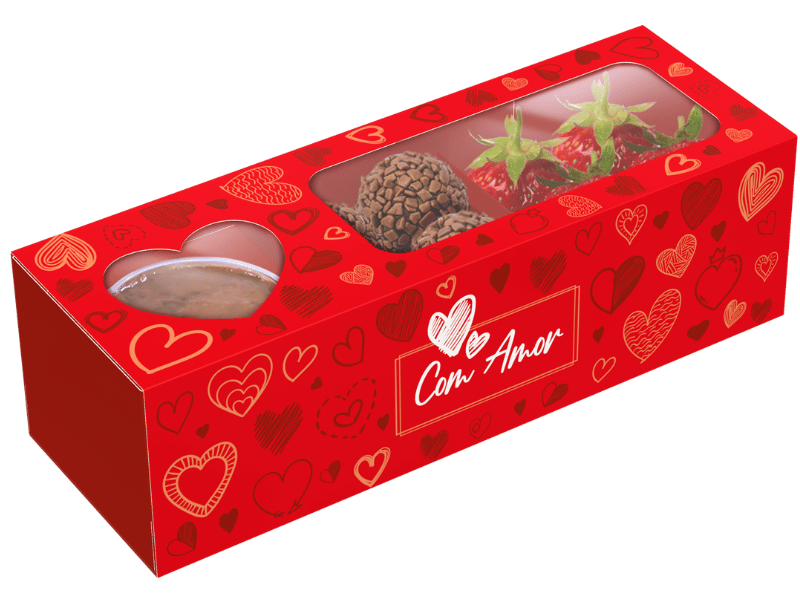 Caixa Retangular Fondue Com Amor 24,5x8,5x7 - Ideia Embalagens