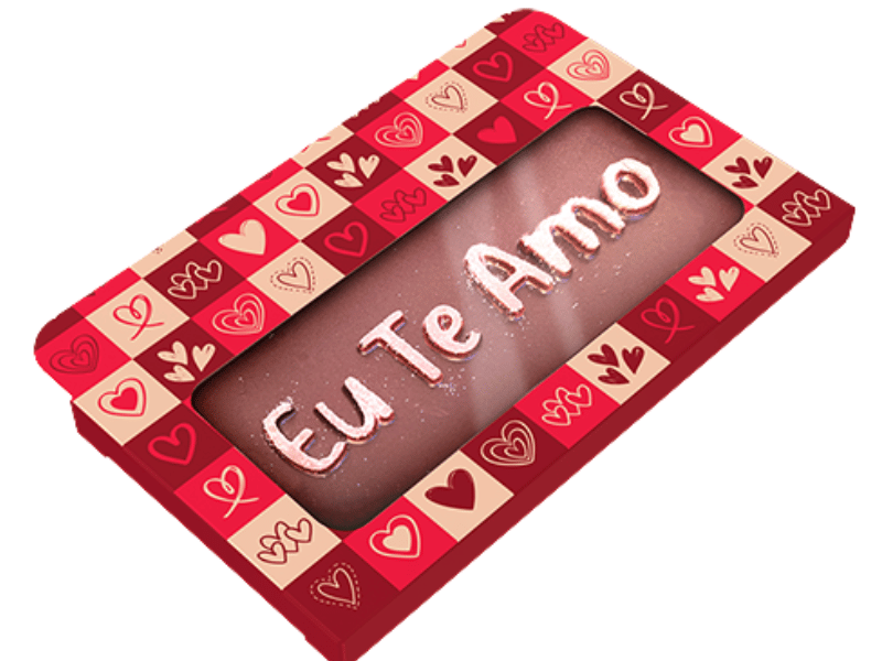 Caixa Tablete Mensagem Coração 12,3x8x0,9 cm c/ 10 unidades - Ideia Embalagens