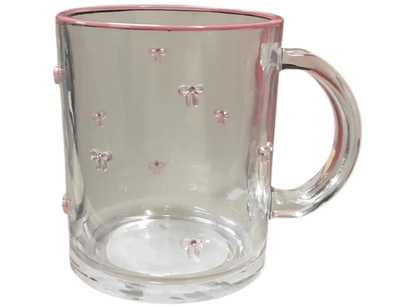 Caneca de Vidro c/ Laço Rosa 500ml - Cromus