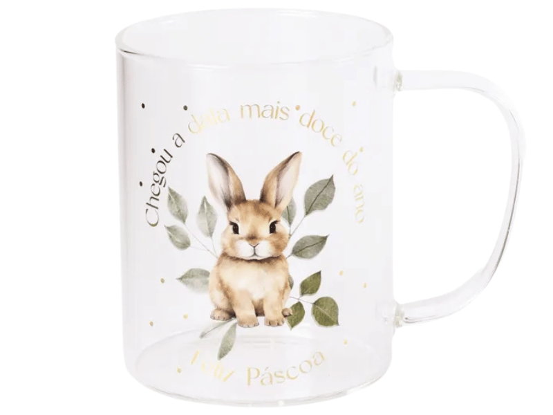 Caneca de Vidro Coelho Folhagem 410ml - Cromus 