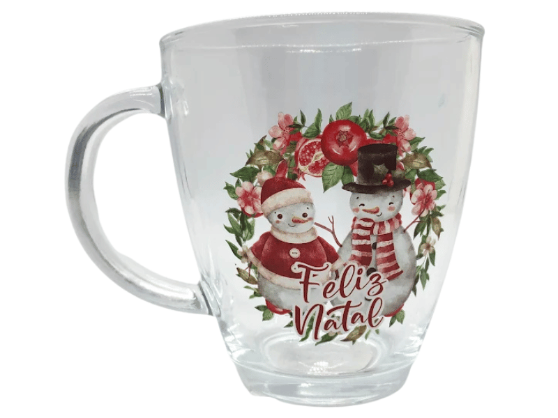 Caneca Vidro Transparente Boneco de Neve 370 ml - Tuut