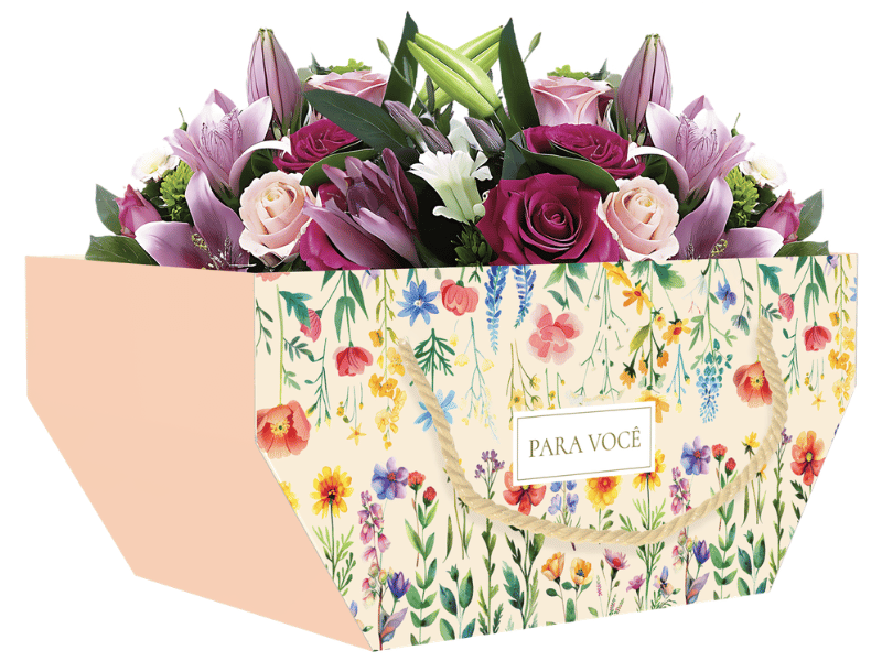 Cesta c/ Alça Atelier das Flores 25x16x12 cm - Ideia Embalagens