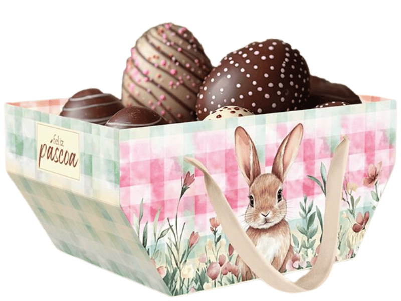 Cesta Caixote c/ Alça Páscoa Encantos 25x16x12 cm - Ideia Embalagens