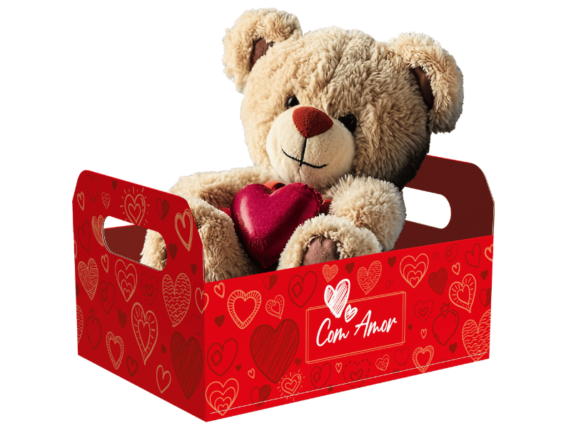 Cesta caixote com Amor 25x18,5x14,5 cm - Ideia Embalagens