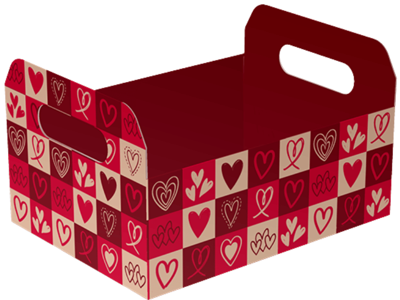 Cesta Caixote Corações Vermelho 25×18,5×14,5 cm - Ideia Embalagens