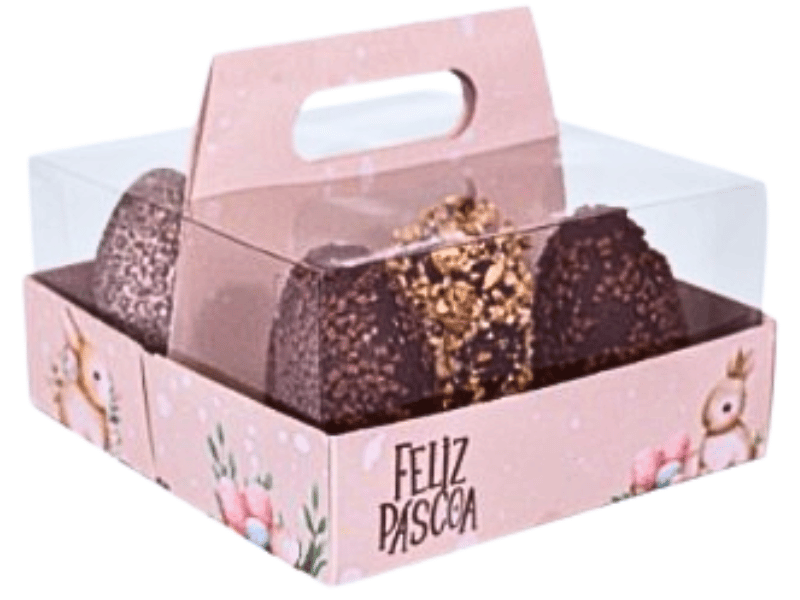 Cesta Encanto Feliz Páscoa c/ Alça e 6 Cavidades 50g c/ 5 - Ideia Embalagens