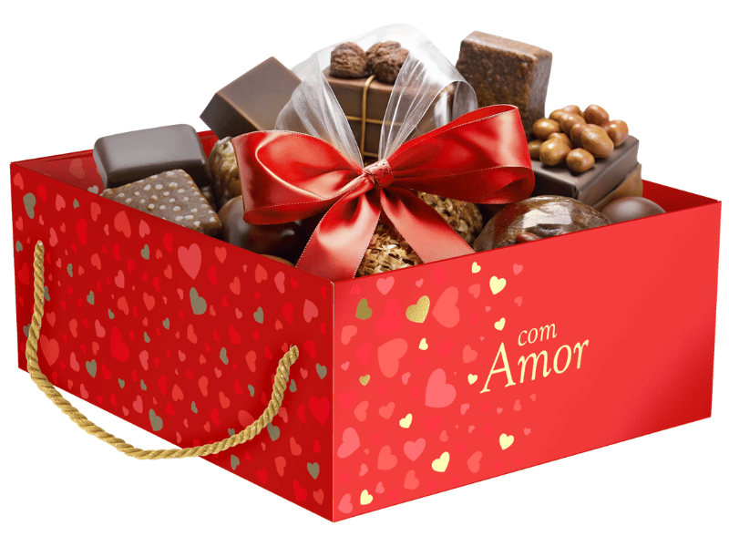 Cesta Quadrada c/ Alça Com Amor Clássico 20x17x8 cm - Ideia Embalagens 