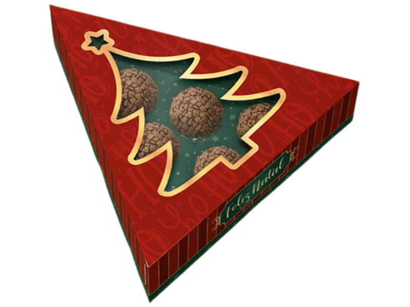 Caixa Árvore c/ Visor Noel para 6 Doces - Ideia Embalagens