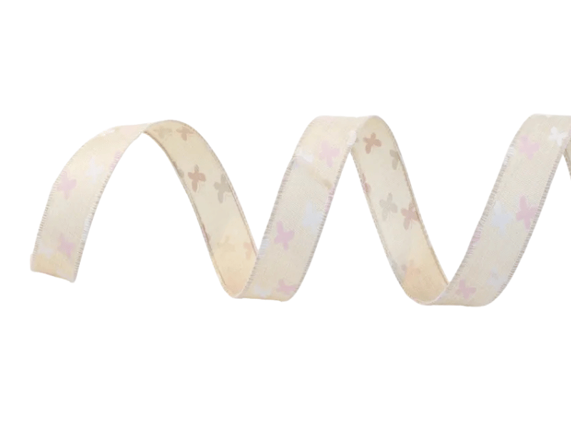 Fita Aramada Decorativa Borboletas Rosa e Branca 3,8 cm 9,14 m - Cromus