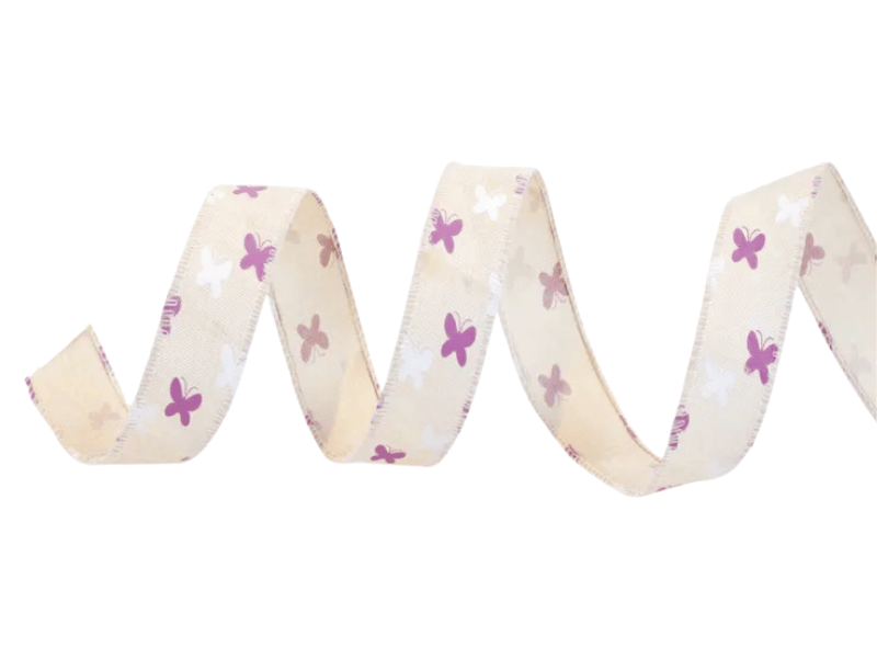 Fita Aramada Decorativa Borboletas Roxo e Branca 3,8 cm 9,14 m - Cromus