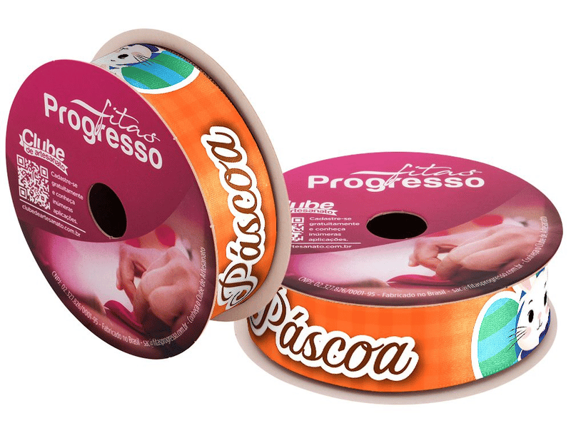 Fita de Cetim Decorativa Feliz Páscoa Coelho Laranja  nº 5 ECF005TR Cor 197 - Progresso