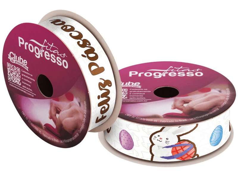 Fita de Cetim Decorativa Feliz Páscoa Colorido Branco nº 5 ECF005TR Cor 235 - Progresso