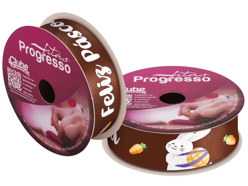 Fita de Cetim Decorativa Feliz Páscoa Coloridos Marrom nº 5 ECF005TR Cor 238 - Progresso