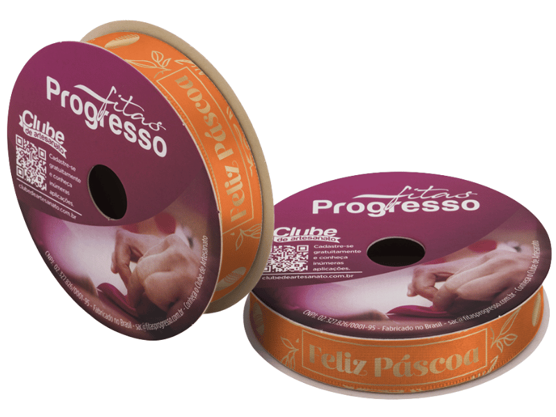 Fita de Cetim Decorativa Feliz Páscoa Laranja nº 3 ECF003H Cor 521 - Progresso