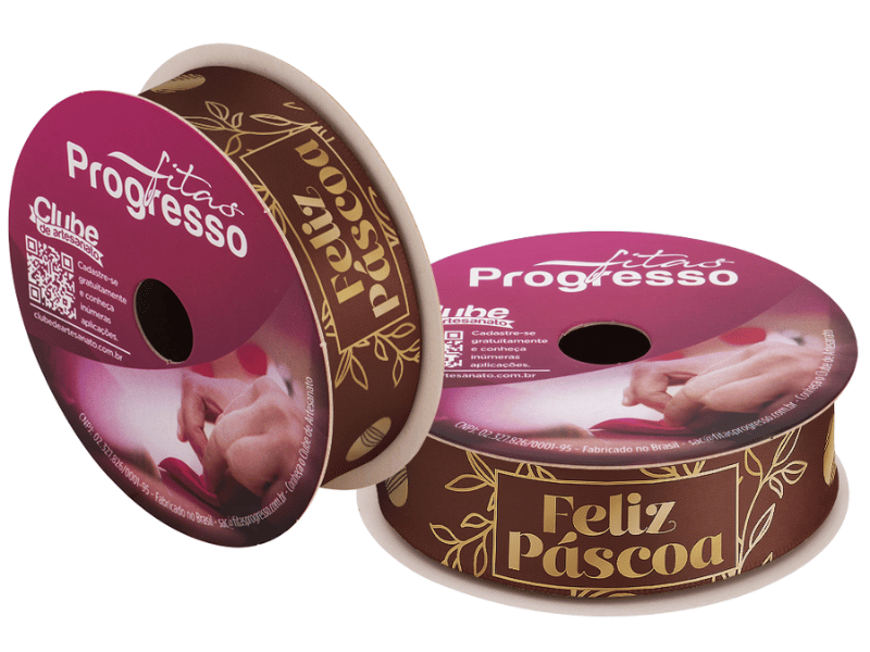Fita de Cetim Decorativa Feliz Páscoa Marrom nº 5 ECF005H Cor 1106 - Progresso