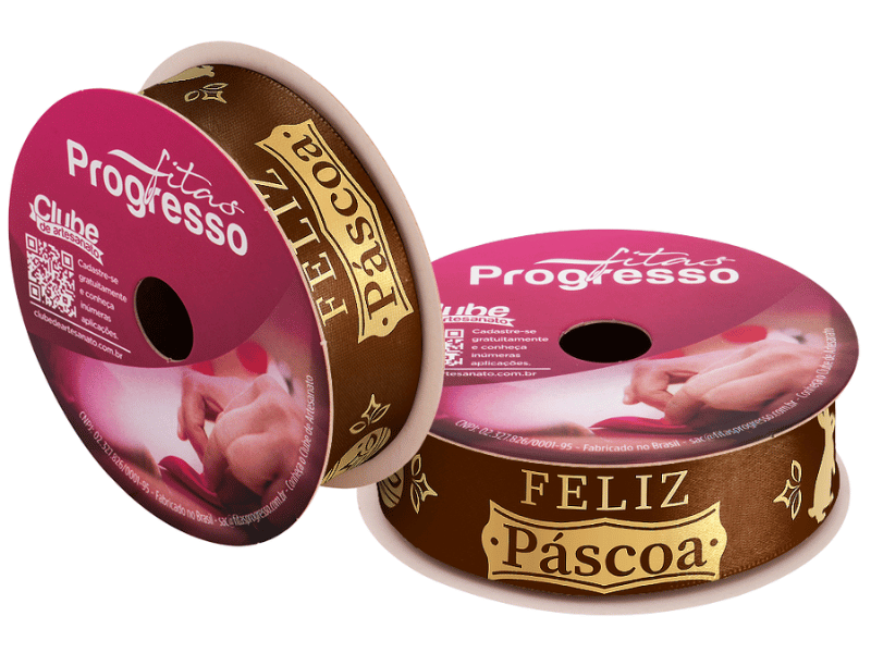 Fita de Cetim Decorativa Feliz Páscoa Relevo nº 5 ECF005H Cor 1046 - Progresso