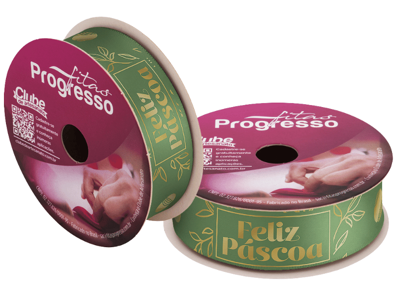 Fita de Cetim Decorativa Feliz Páscoa Verde nº 5 ECF005H Cor 1107 - Progresso