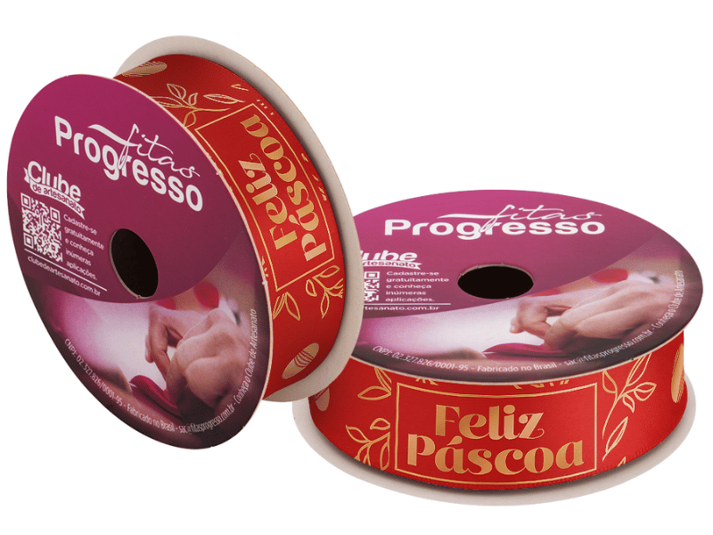 Fita de Cetim Decorativa Feliz Páscoa Vermelho nº 5 ECF005H Cor 1109 - Progresso
