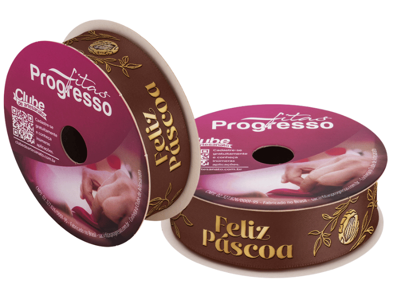 Fita de Cetim Decorativa Foil Feliz Páscoa nº 5 ECF005F Cor 027 - Progresso