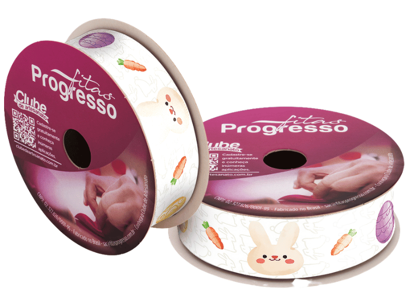 Fita de Cetim Decorativa Páscoa Coelho Ovos Coloridos Branco nº 5 ECF005TR Cor 236 - Progresso