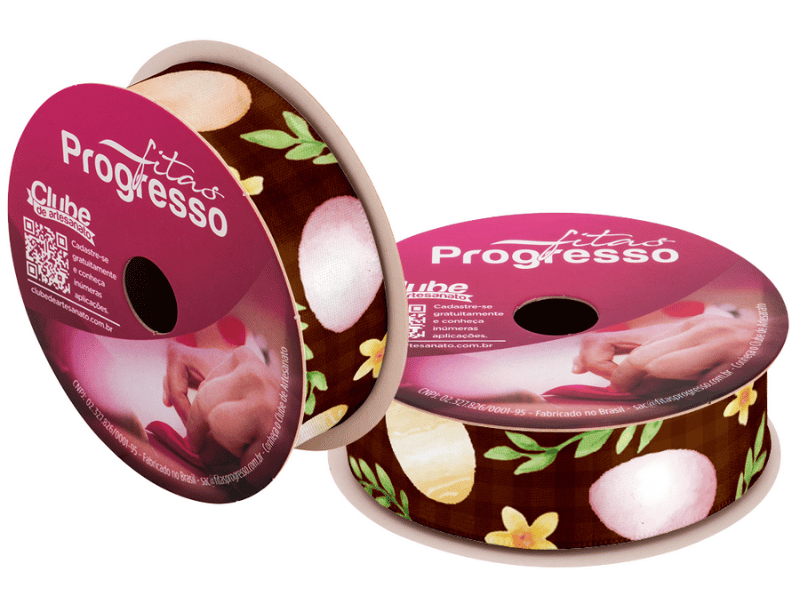 Fita de Cetim Decorativa Páscoa Ovos Florais Marrom nº 5 ECF005TR Cor 206 - Progresso