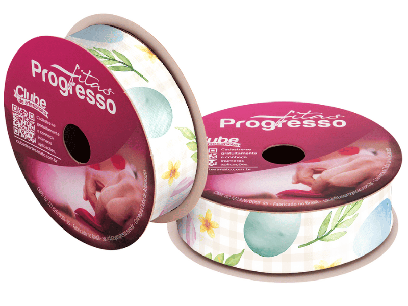 Fita de Cetim Decorativa Páscoa Ovos Florais nº 5 ECF005TR Cor 205 - Progresso