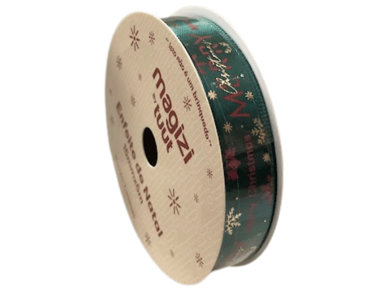 Fita de Cetim Natal Verde Merry Christmas Flocos - Tuut