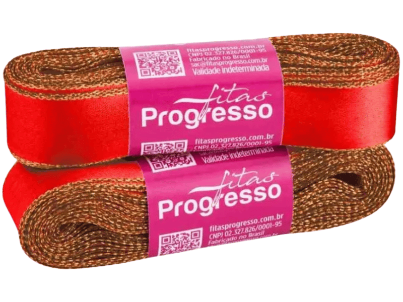 Fita de Cetim Ourela Dourada Vermelha n°5 COE005 Cor 209 - Progresso