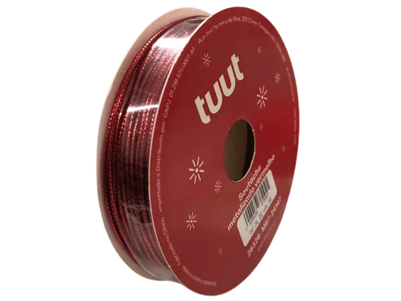Fita Decorativa Soutache Metalizado Vermelho 1mm x 5m - Tuut