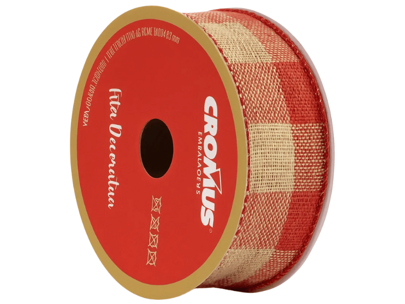 Fita Xadrez Vermelho/Bege 3,8cm x 9,14m - Cromus