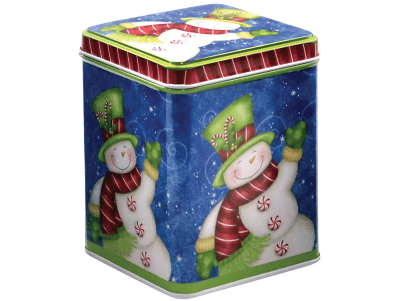 Lata Alta Quadrada Boneco de Neve Azul c/ Tampa 8,5x8,5x11 cm - Zein 