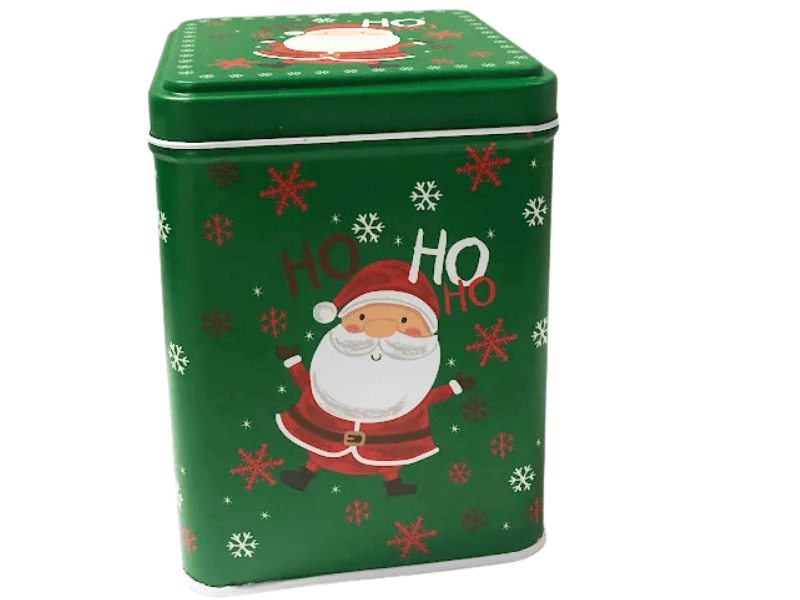 Lata Alta Quadrada Noel Verde c/ Tampa 8,5x8,5x11 cm - Zein 