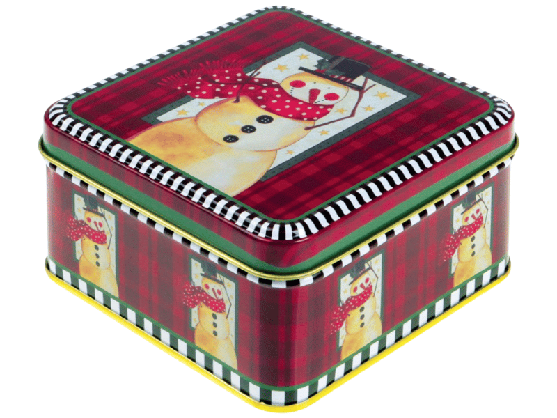 Lata Baixa Quadrada Boneco de Neve c/ Tampa 10,5x10,5x6 cm - Zein 