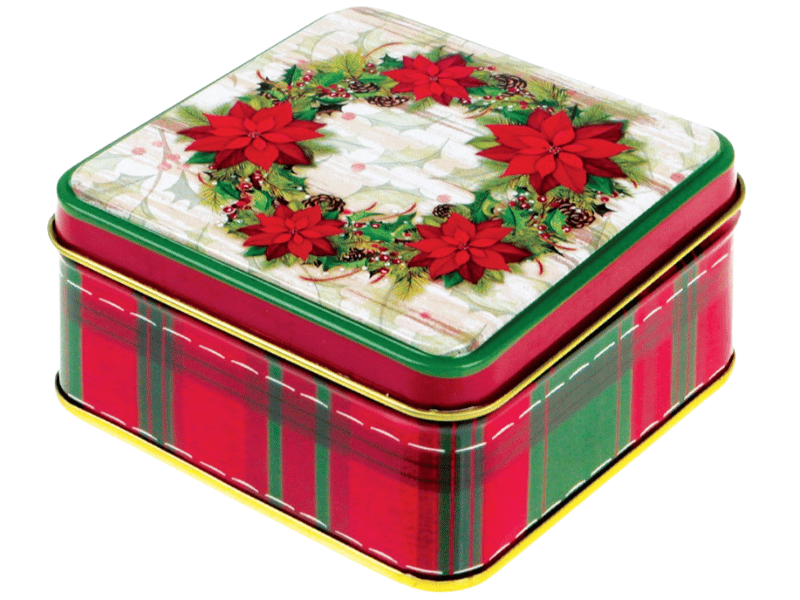 Lata Baixa Quadrada Xadrez Guirlanda c/ Tampa 8,5x8,5x4,5 cm - Zein