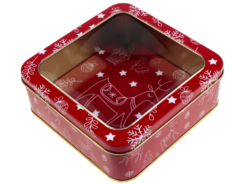 Lata Quadrada Rena Vermelha c/ Tampa e Visor 15x15x15 cm - Zein 