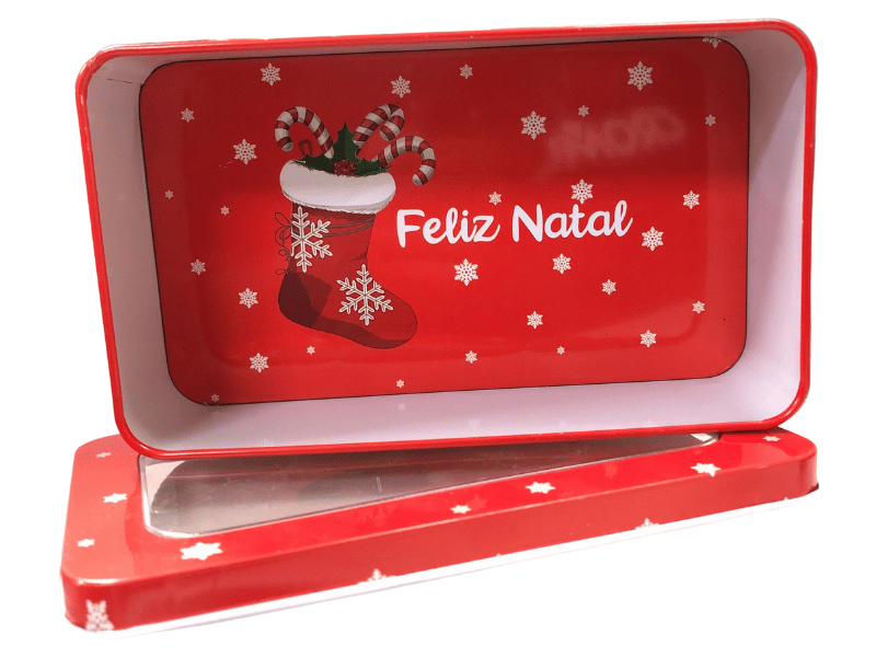 Lata Retangular Bota Natalina c/ Tampa e Visor 9,5x16,5x5 cm - Zein 