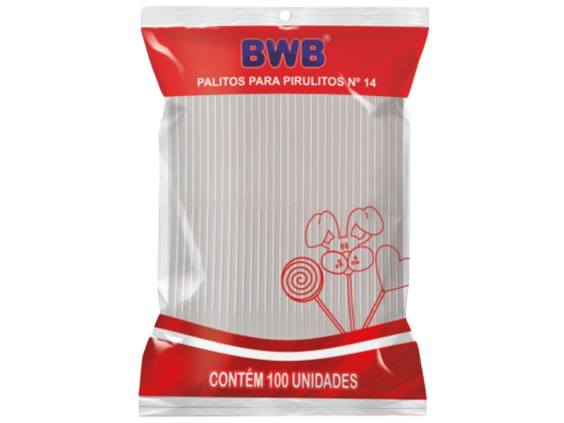 Palito de Plástico para Pirulito Cristal 14 cm c/ 100 unidades - Bwb