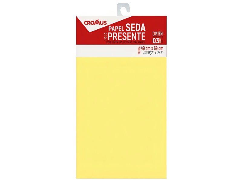 Papel Seda Amarelo 49x69 cm c/ 3 unidades - Cromus