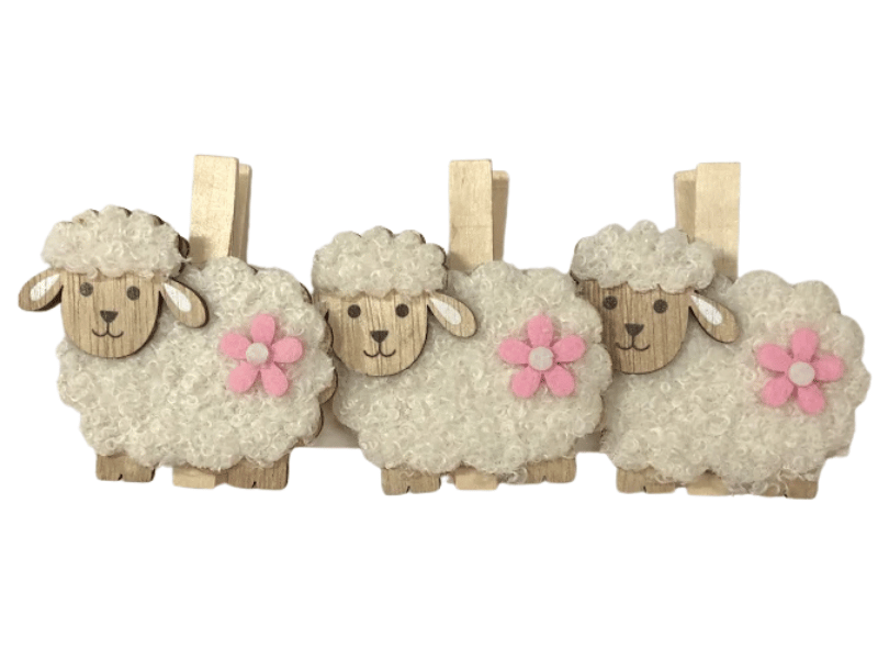 Prendedor Decorativo Ovelha Branca 6x7x2 cm c/3 peças - Cromus