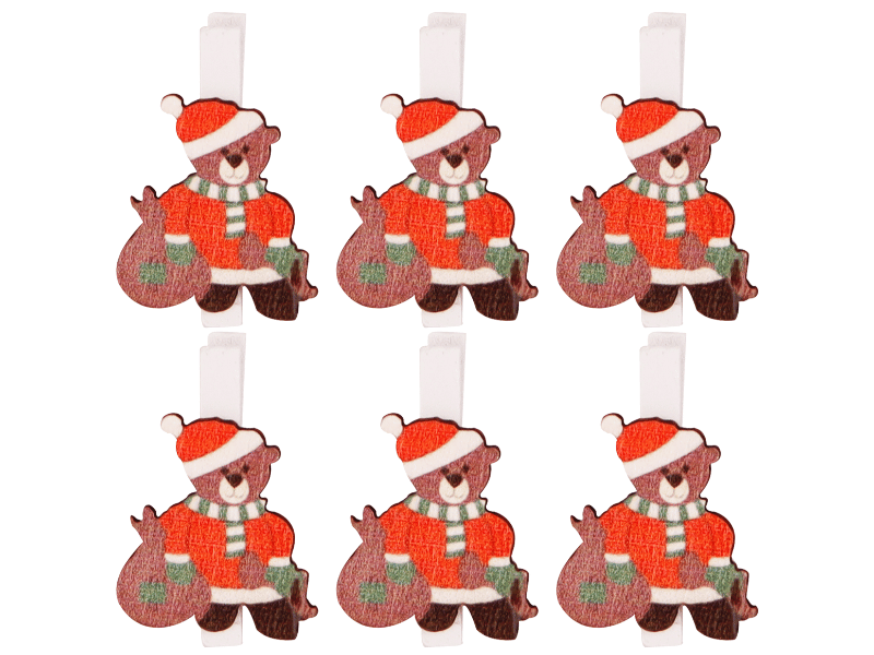 Prendedor Decorativo Ursinho Natalino cm c/6 peças - Zein 
