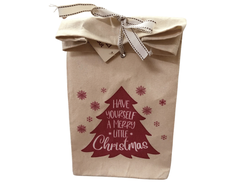 Saco Presente Natalino Tecido Cru 19x35,5x13 cm - Tuut