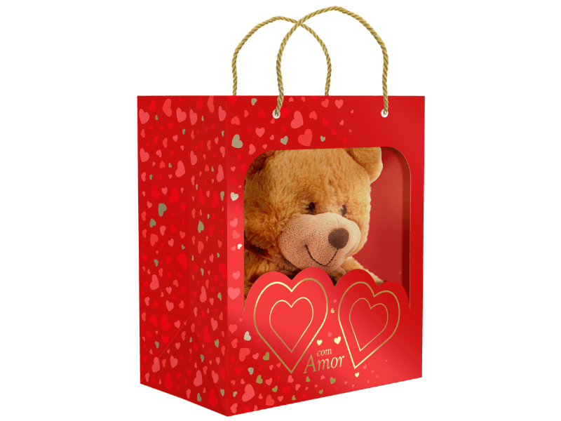 Sacola c/ Visor Com Amor Clássico 22x14x26 cm - Ideia Embalagens