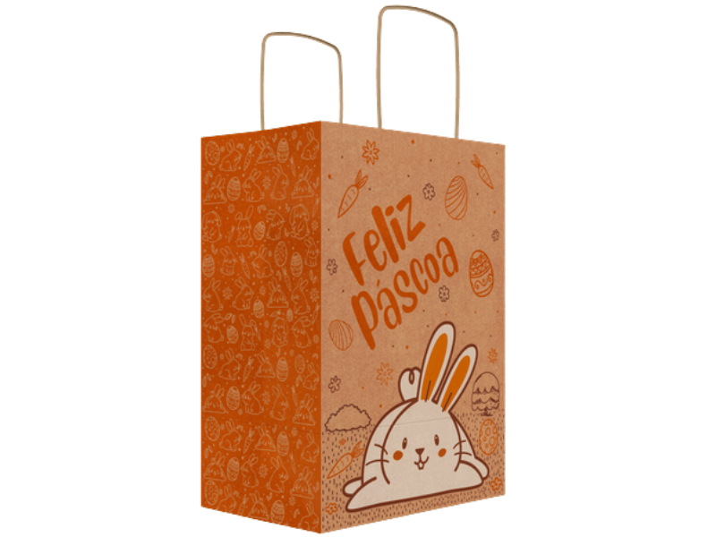 Sacola Eco Laranja Páscoa Divertida PP - Ideia Embalagens