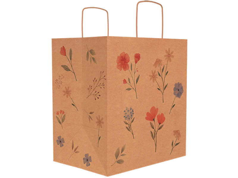 Sacola Kraft Flores do Campo 24x17x26 cm - Ideia Embalagens