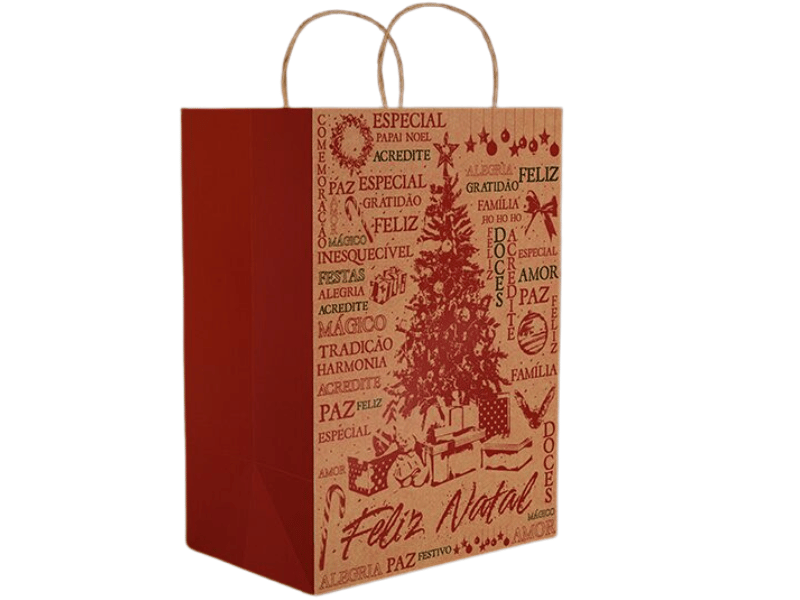 Sacola Kraft Natal Essencial 18×12×25 cm – Ideia Embalagens
