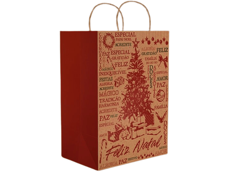 Sacola Kraft Natal Essencial 25x12x34 cm – Ideia Embalagens