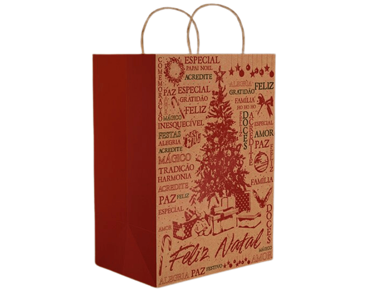 Sacola Kraft Natal Essencial 28x18x32 cm – Ideia Embalagens