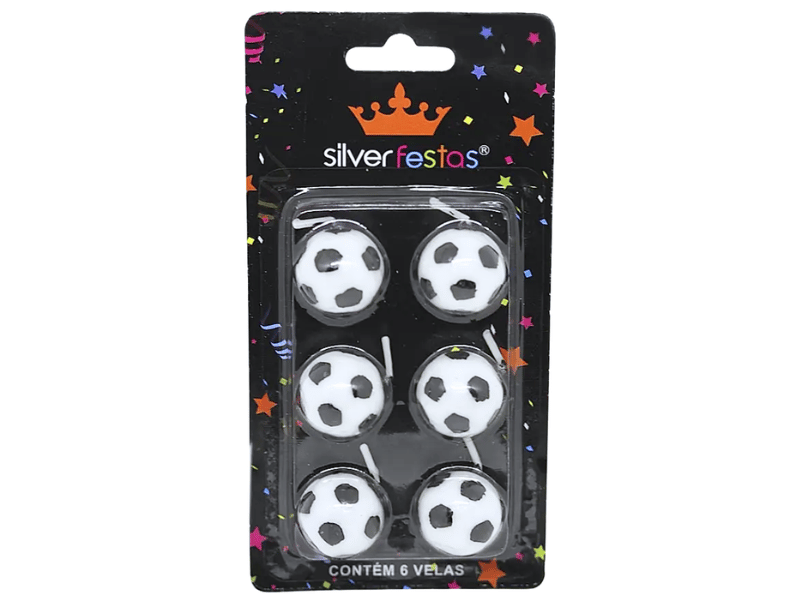 Vela de Aniversário Bola de Futebol c/ 6 unidades - Silver Festas